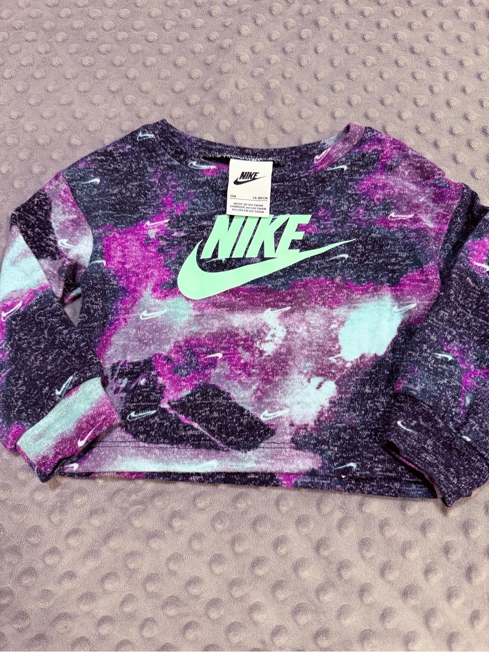 Nike Kids Teal Logo Purple & Teal Galaxy Crop Sweatshirt